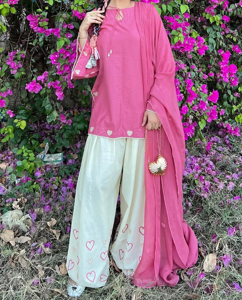 Pink Heart Embroidered 3pc Royal Lifestyle Collections