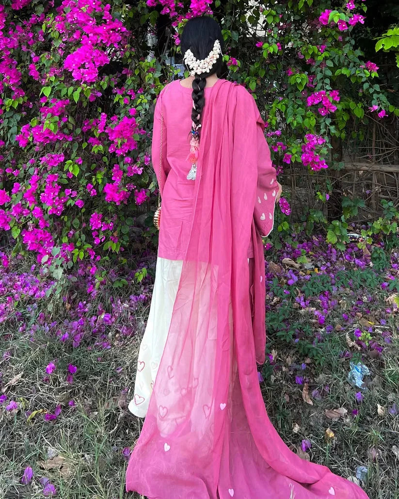 Pink Heart Embroidered 3pc Royal Lifestyle Collections