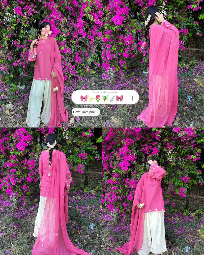 Pink Heart Embroidered 3pc Royal Lifestyle Collections