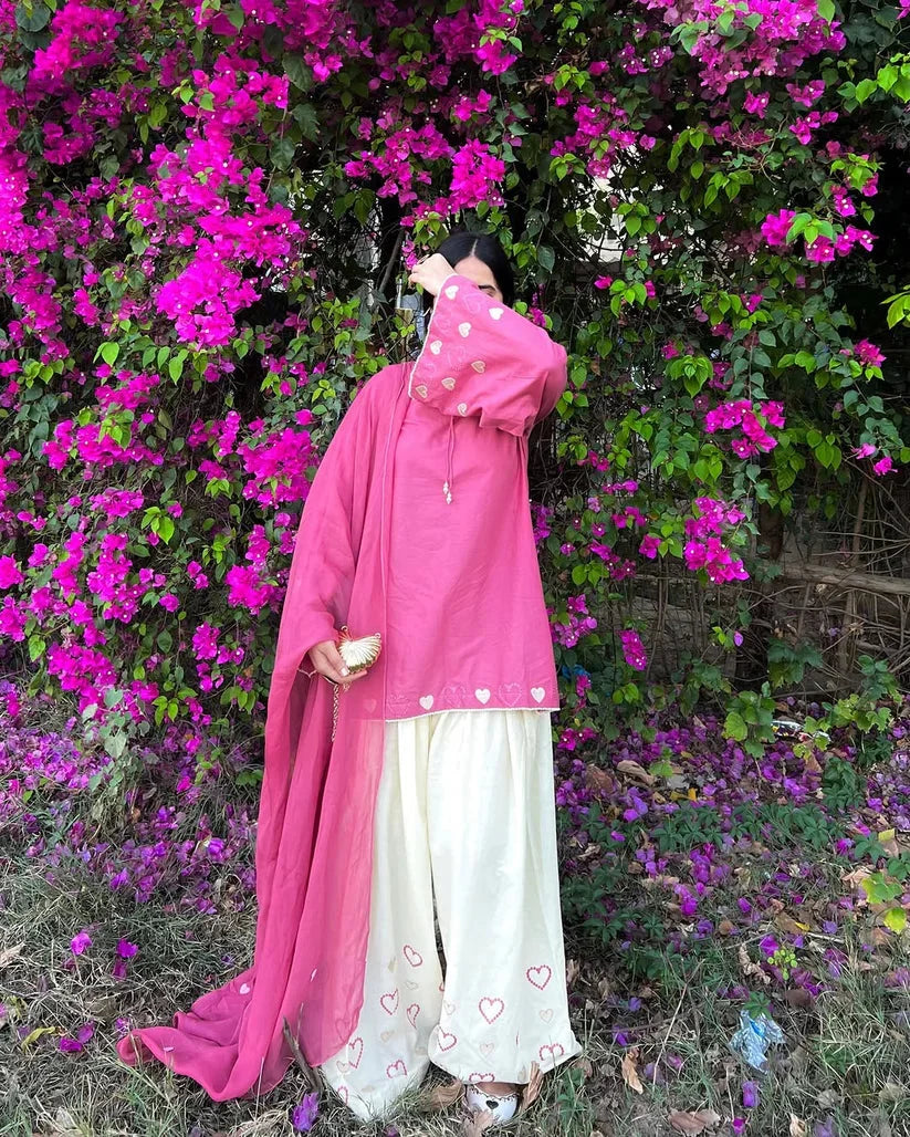 Pink Heart Embroidered 3pc Royal Lifestyle Collections