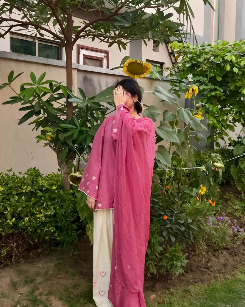 Pink Heart Embroidered 3pc Royal Lifestyle Collections