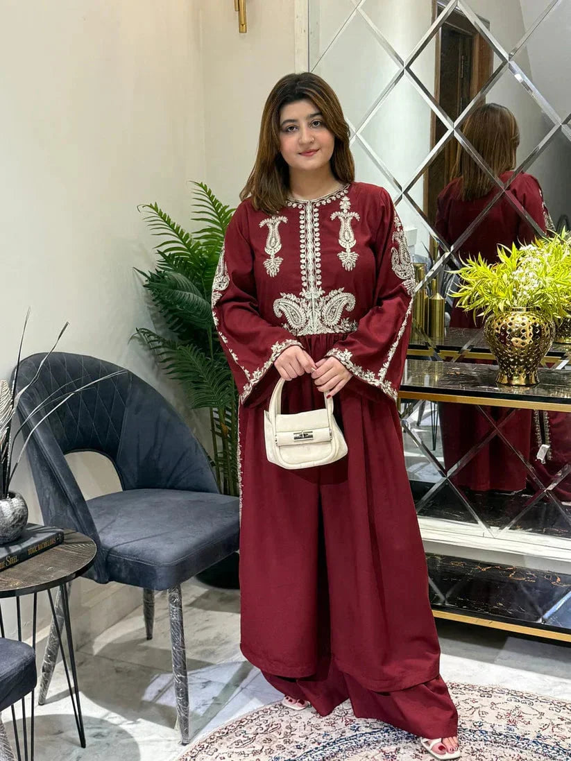 Alisbha Maroon Embroidered 2pc royal lifestyle collections