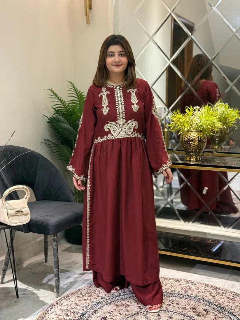 Alisbha Maroon Embroidered 2pc royal lifestyle collections