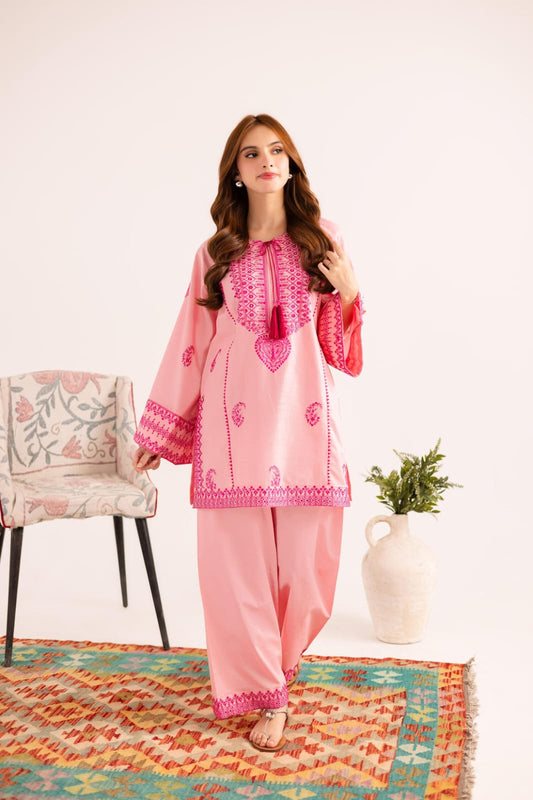 Jugun-Pink Embroidered co-ord royal lifestyle collections