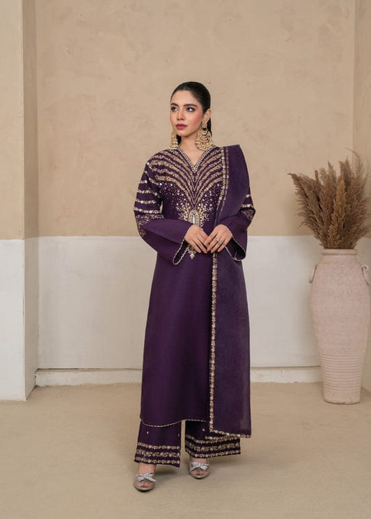 Jazmain embroidered 3pc stitched (purple) royal lifestyle collections