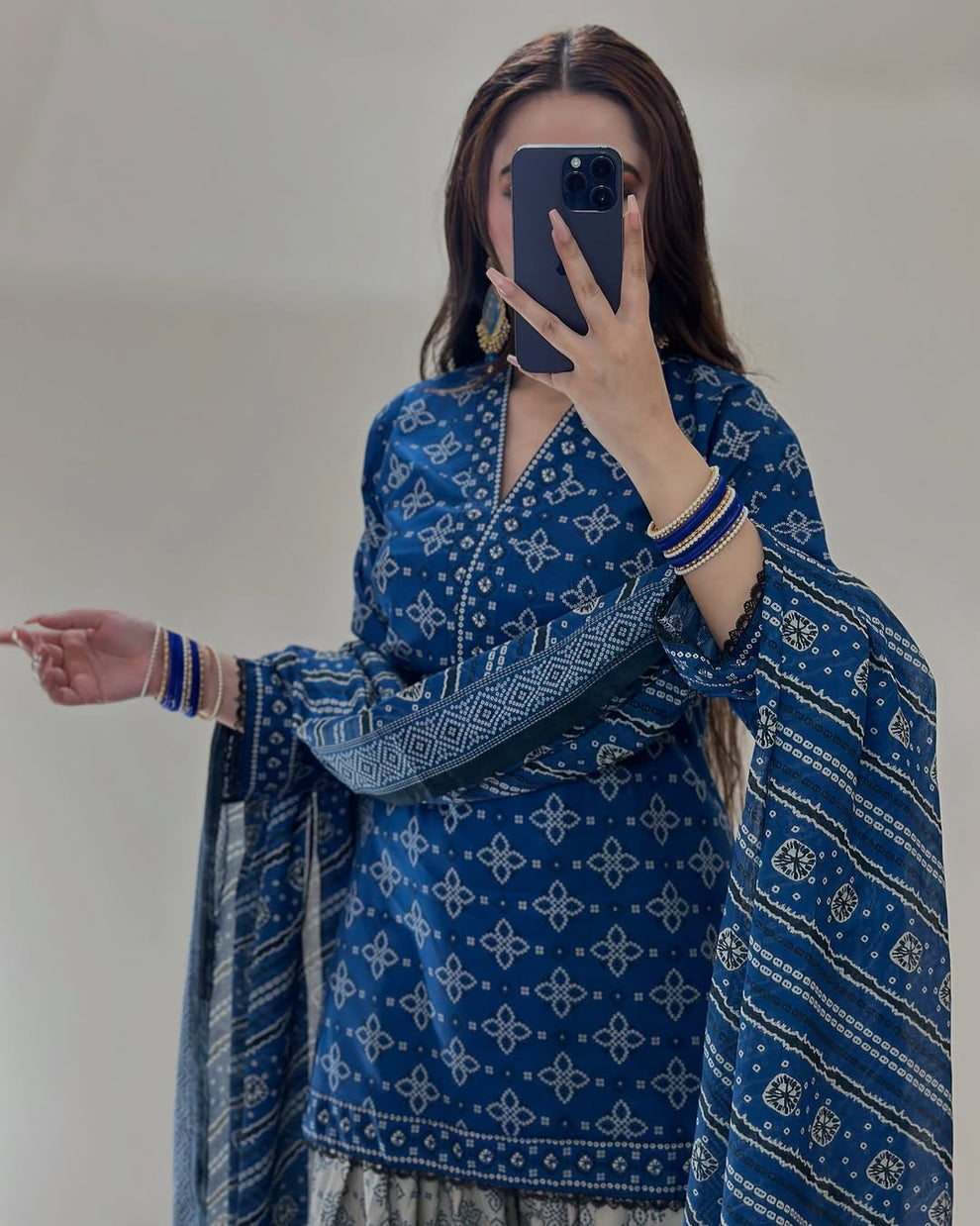 Ajrak Blue (Farshi Shlwar) Digital 3 PCs royal lifestyle collections