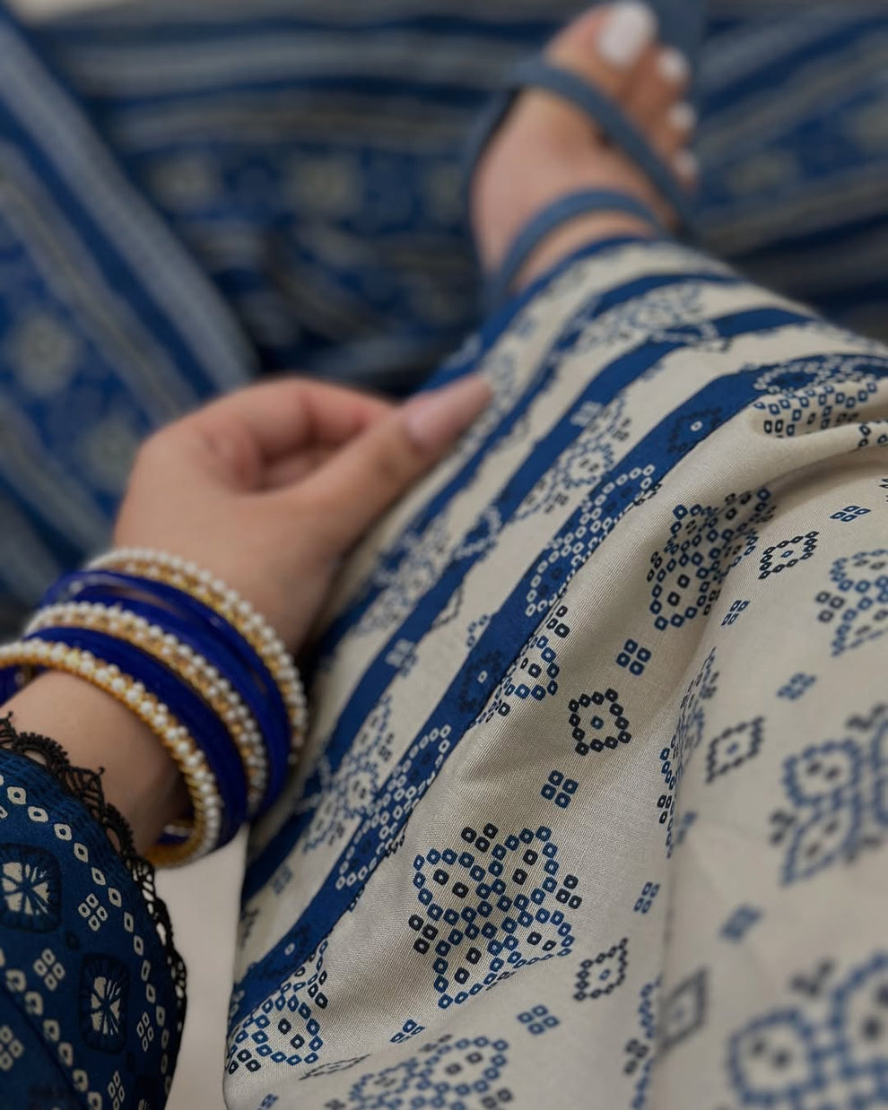 Ajrak Blue (Farshi Shlwar) Digital 3 PCs royal lifestyle collections
