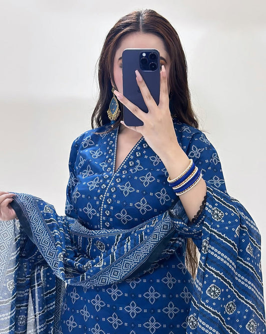 Ajrak Blue (Farshi Shlwar) Digital 3 PCs royal lifestyle collections