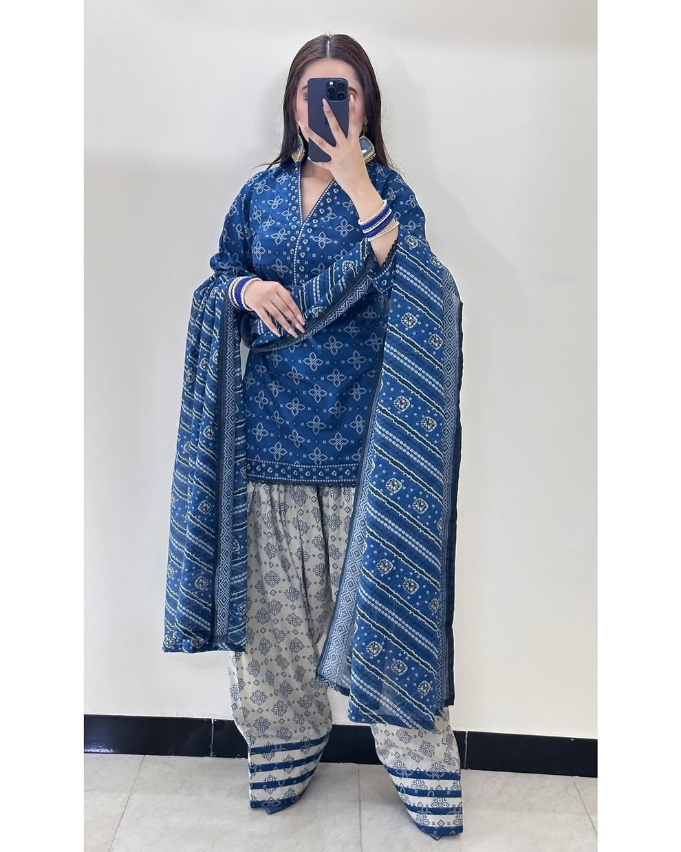 Ajrak Blue (Farshi Shlwar) Digital 3 PCs royal lifestyle collections