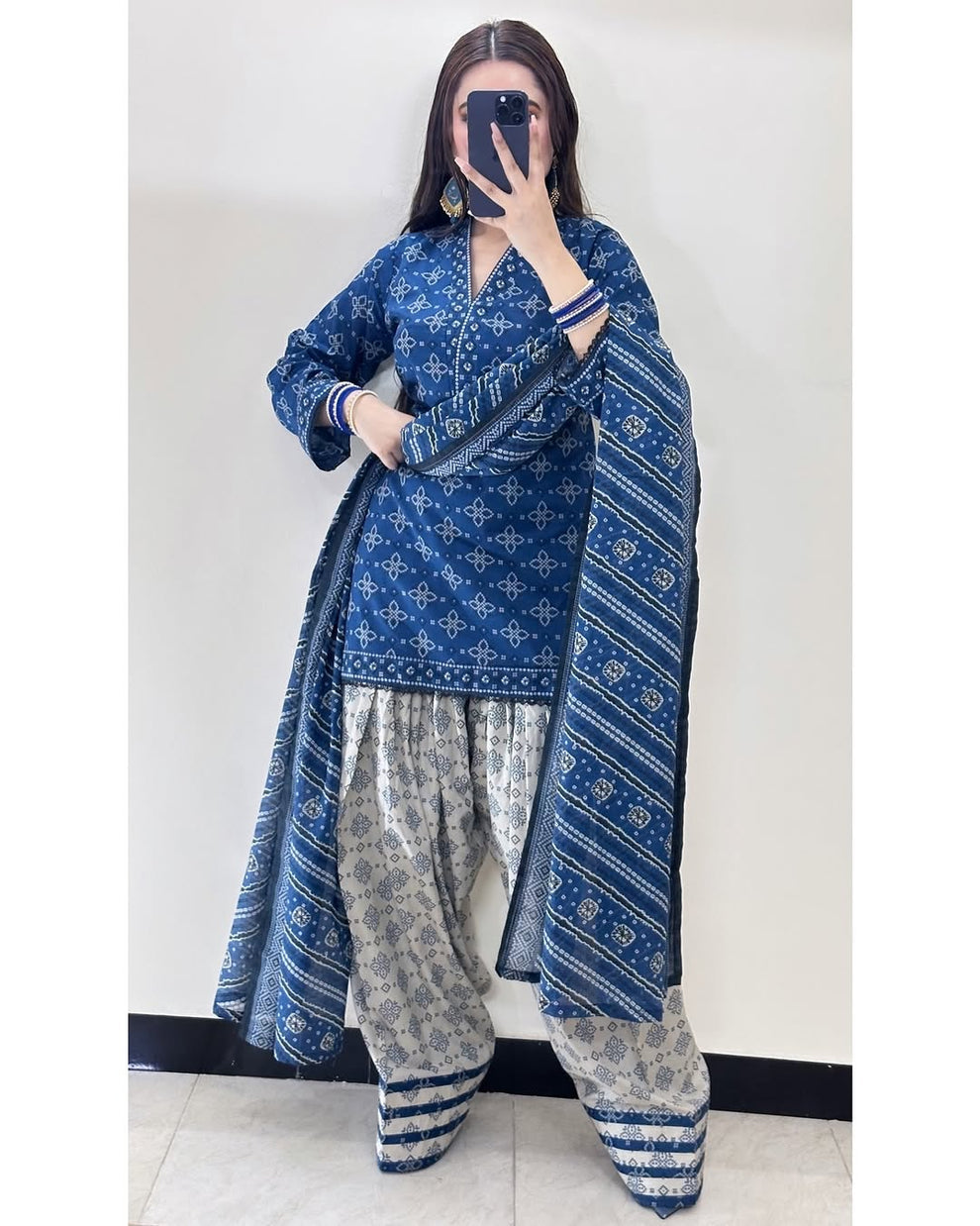 Ajrak Blue (Farshi Shlwar) Digital 3 PCs royal lifestyle collections
