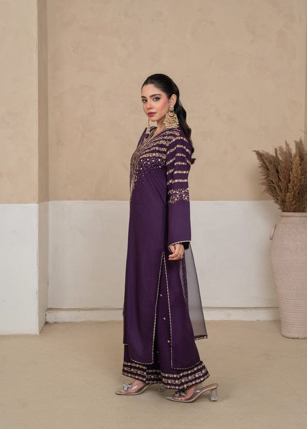 Jazmain embroidered 3pc stitched (purple) royal lifestyle collections