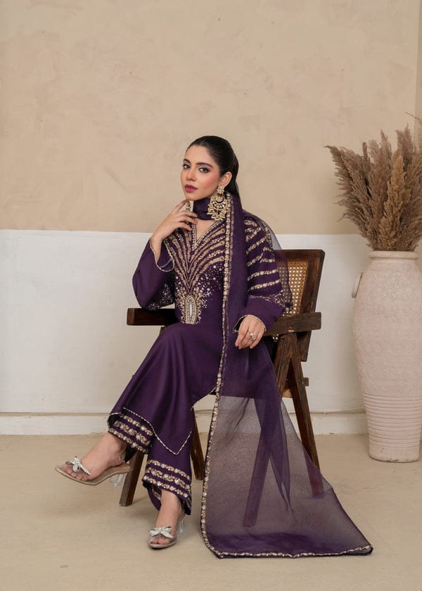 Jazmain embroidered 3pc stitched (purple) royal lifestyle collections